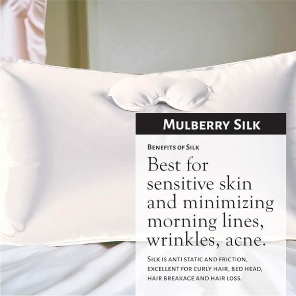 Silk Pillowcase, Scrunchie, Eye Mask Set - White Brand new in the box - Picture 2 of 4